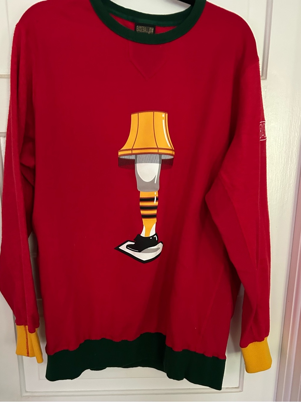 NEW Mens Baseballism Red Crewneck Sweatshirt with Yellow Lamp Graphic